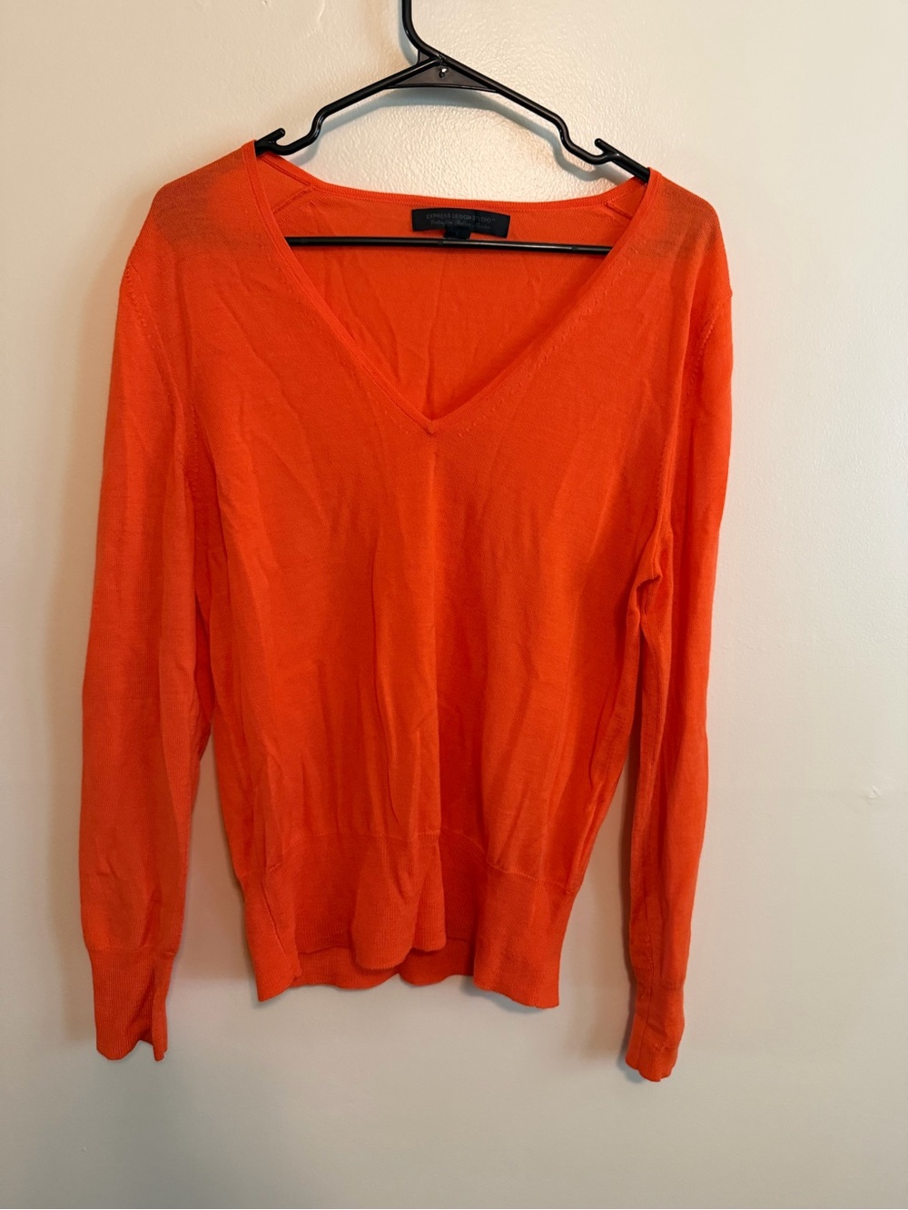 Express Women's V-Neck Sweater in Bright Orange